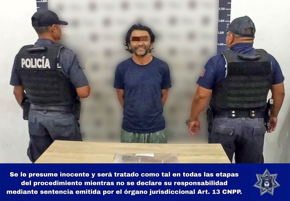 POLICÍA MUNICIPAL PONE A DISPOSICIÓN DE LA FGE A UN MASCULINO POR PORTACIÓN DE ARMA PROHIBIDA.