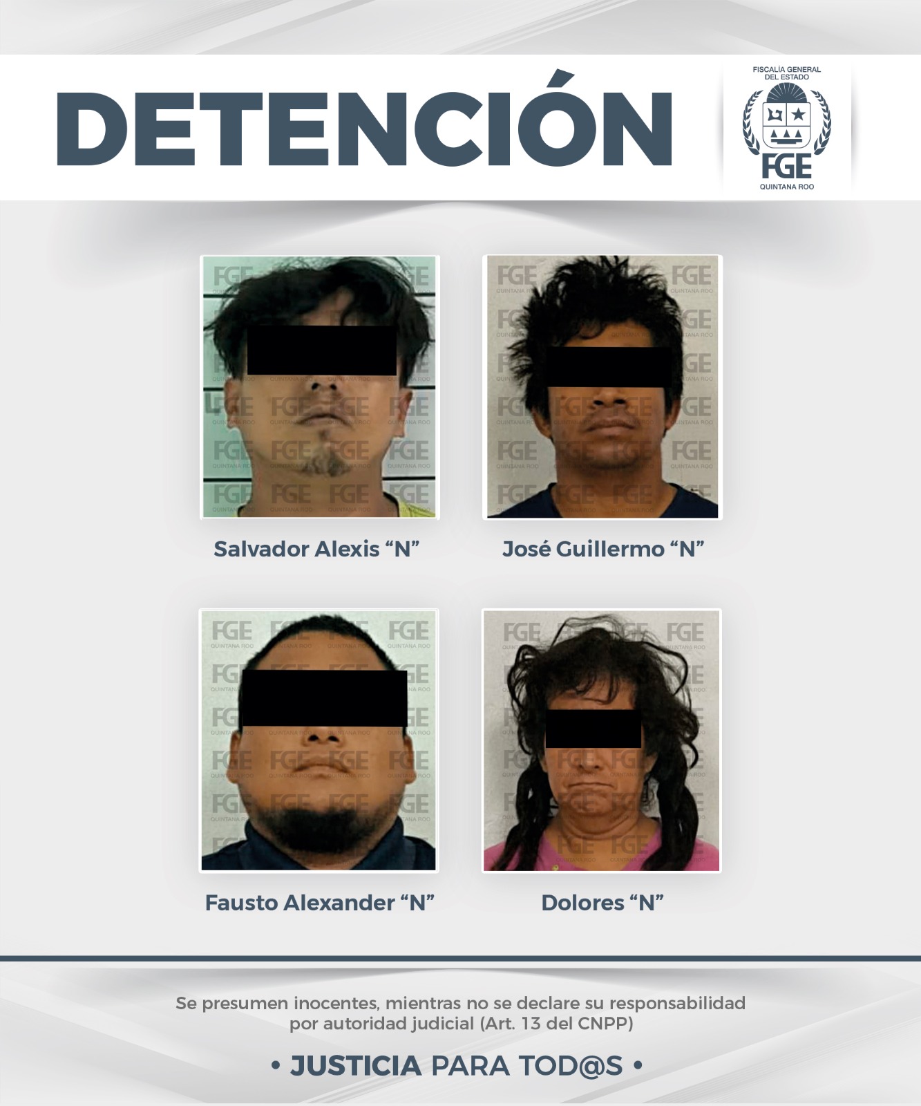 Detiene FGE Quintana Roo a tres sujetos por homicidio calificado en Othón P. Blanco y Benito Juárez